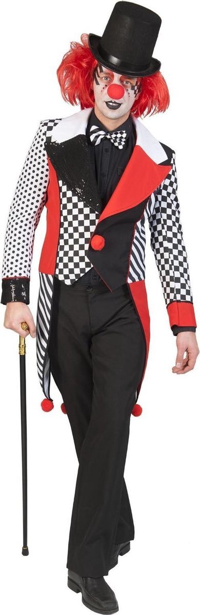 Funny Fashion Pierrot Kostuum | Dambord Met Stippels Circus Clown Slipjas Man | Maat 48-50 | Carnaval kostuum | Verkleedkleding