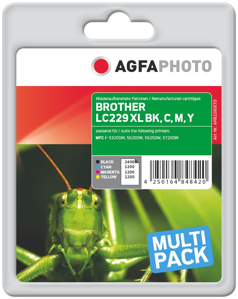 AgfaPhoto APB229SETD - Inktcartridge - Brother - MFC-J5320DW/5620DW/5625DW/5720DW - Cyaan, geel, magenta, zwart