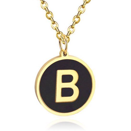Cilla Jewels Goudkleurige Dames Schakelketting met Zwarte Kettinghanger Letter B