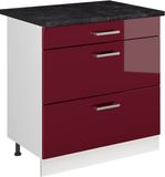 Vicco Keukenonderkast R-Line, Rode hoogglans/Wit, 80 cm met 3 laden antraciet werkblad