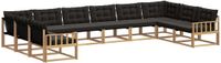 vidaXL Dining loungeset 10 zitplaatsen Acacia hout Wit en zwart