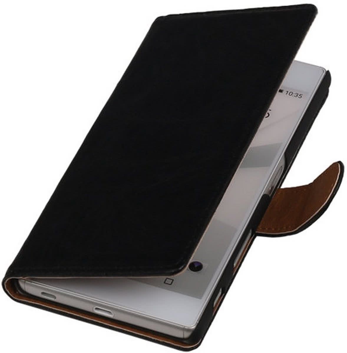 Best Cases Zwart Echt Leer Booktype Sony Xperia Z4 Compact Wallet Cover Hoesje
