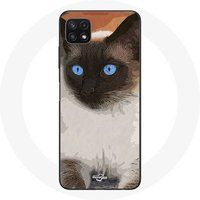 Maniacase Etui voor Samsung Galaxy A22 5G zwart-witte Siamese kat blauwe ogen