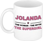 Bellatio Decorations naam cadeau mok - Jolanda - Woman Myth Supergirl - koffiemok - 300 ml - collega - moederdag