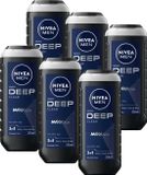 NIVEA MEN DEEP Clean Douchegel Mannen - 3-in-1 Shower Gel - Shampoo - Voordeelverpakking - 6 x 250 ml
