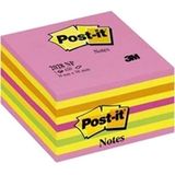Post-it Sticky Notes Cube Neon Collection, 450 vellen, 76 mm x 76 mm, Roze, Geel, Oranje, Groen