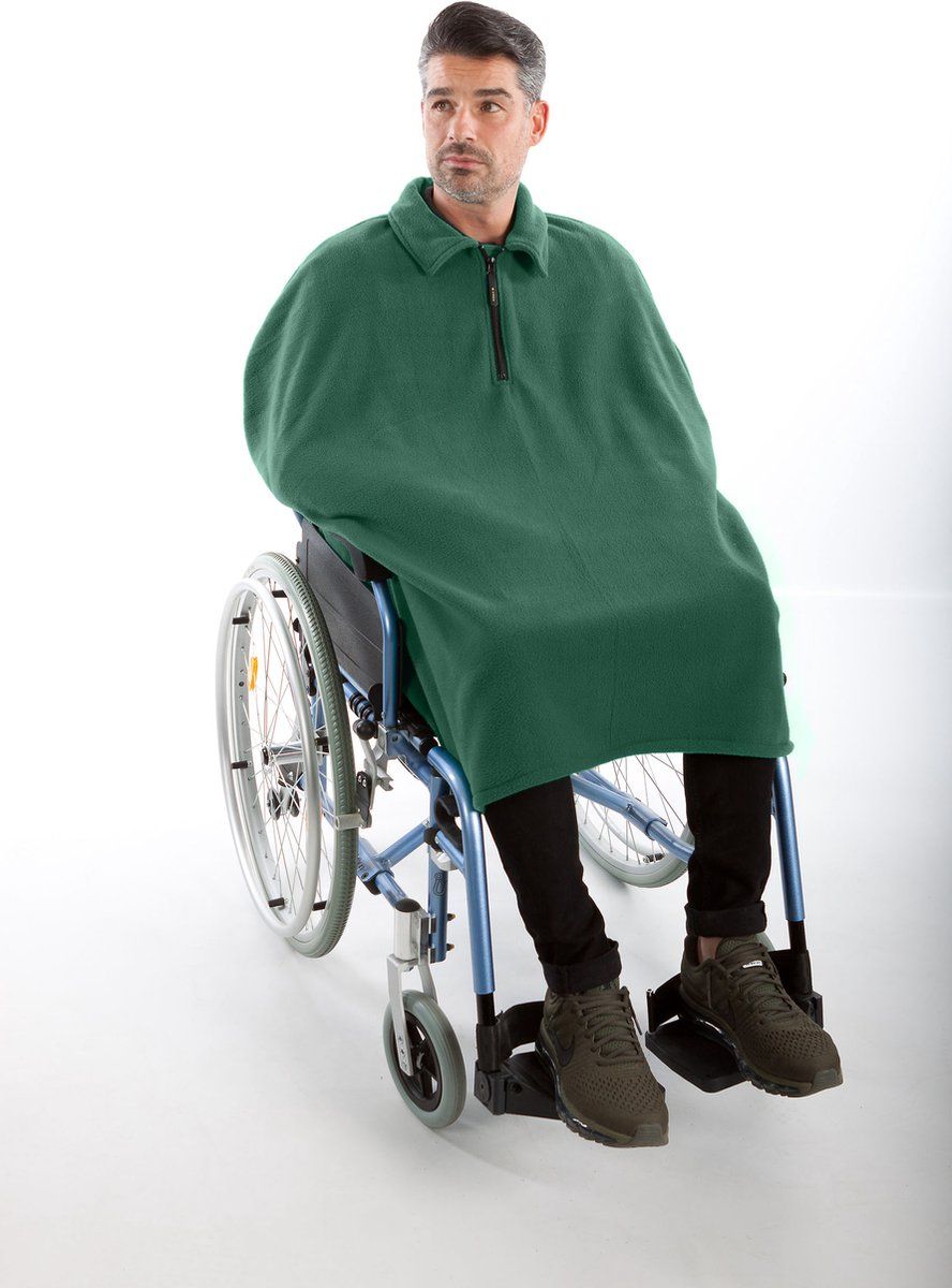 4Care Rolstoel poncho fleece - Rolstoelcape heren - Rolstoelcape winter - Groen
