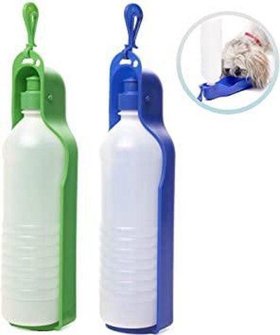 2 Pack Drinkfles Hond Onderweg - 500 ML - Rood, Groen of Blauw - 1 Stuk - Waterfles Hond