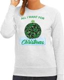 Bellatio Decorations Wiet Kerstbal sweater / kersttrui All i want for Christmas grijs voor dames - S