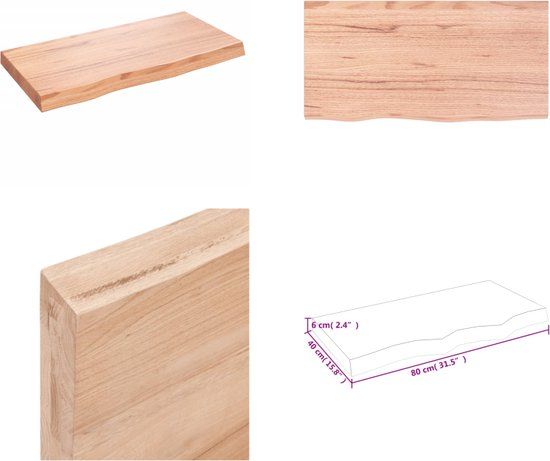 vidaXL Wandschap - 80x40x(2-6) cm - behandeld - massief - eikenhout - lichtbruin