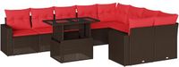 vidaXL 10-delige tuinbankset met kussens, bruin polyrotan