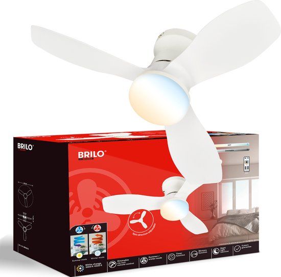 Briloner Lufito Plafondventilator met Verlichting - LED, Dimbaar, CCT, Ø60 cm, Wit