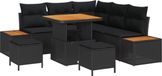 vidaXL Tuinbank Set 8-delig 7-Zits Zwart Polyrotan