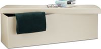 Merkloos Relaxdays Opbergbank XL, Opvouwbaar, Kunstleer, Met Deksel, 38 x 114 x 38 cm, Crème
