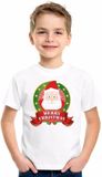 Bellatio Decorations Shoppartners Bv Kerst t-shirt voor kinderen met Kerstman print - wit - jongens en meisjes shirt 122/128