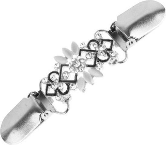 Fako Bijoux® Vestsluiting - Vestclip - Zilverkleurig - Kristal - Kattenoog
