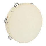 A-Star 10 Inch/25cm Handbediende Houten Tamboerijn, Traditionele Enkele Metalen Jingle Bell Rij - Natuurlijke Kop