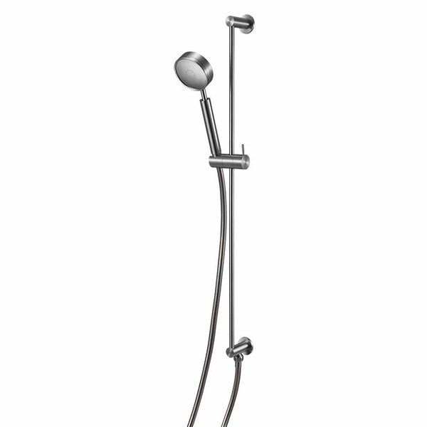 Qisani Flow glijstangset met ronde handdouche en wandaansluitbocht Geborsteld Rvs 25616.02