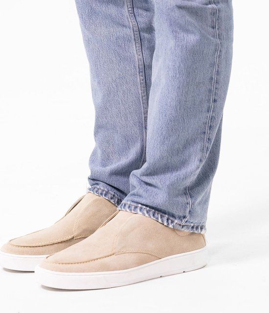 Manfield - Heren - Beige suède loafer - Maat 45