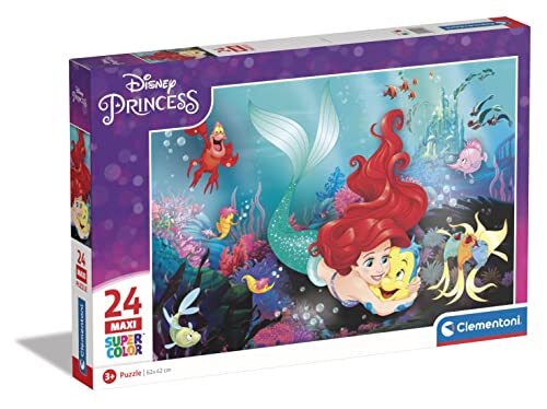 Clementoni - Supercolor The Little Mermaid-24 stuks kinderen 3 jaar, puzzel cartoons Made in Italy, meerkleurig, 24243