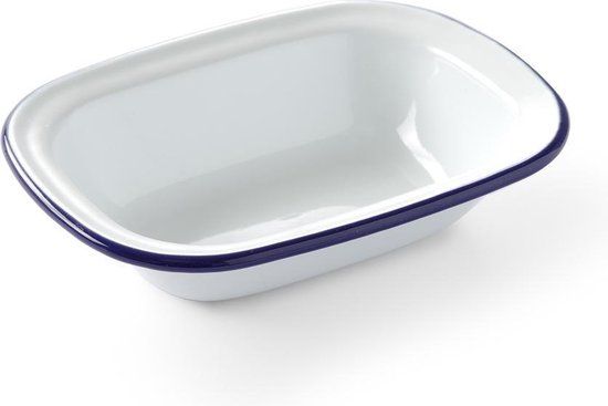 Hendi Emaille Schaal Rechthoekig - 17,5x13cm - Blauw/Wit