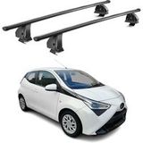 Omac Barres de toit transversales en acier pour Toyota Aygo II 2014-2022 – Tüv / Din 75302:2019 – Antivol inclus – Rainure en T (accessoires) – Charge max 75 kg – 2 barres – Noir