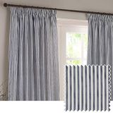 Yard Hebden Gestreept Katoen Potlood Plooi Gordijn Paar - Navy - 229x229cm