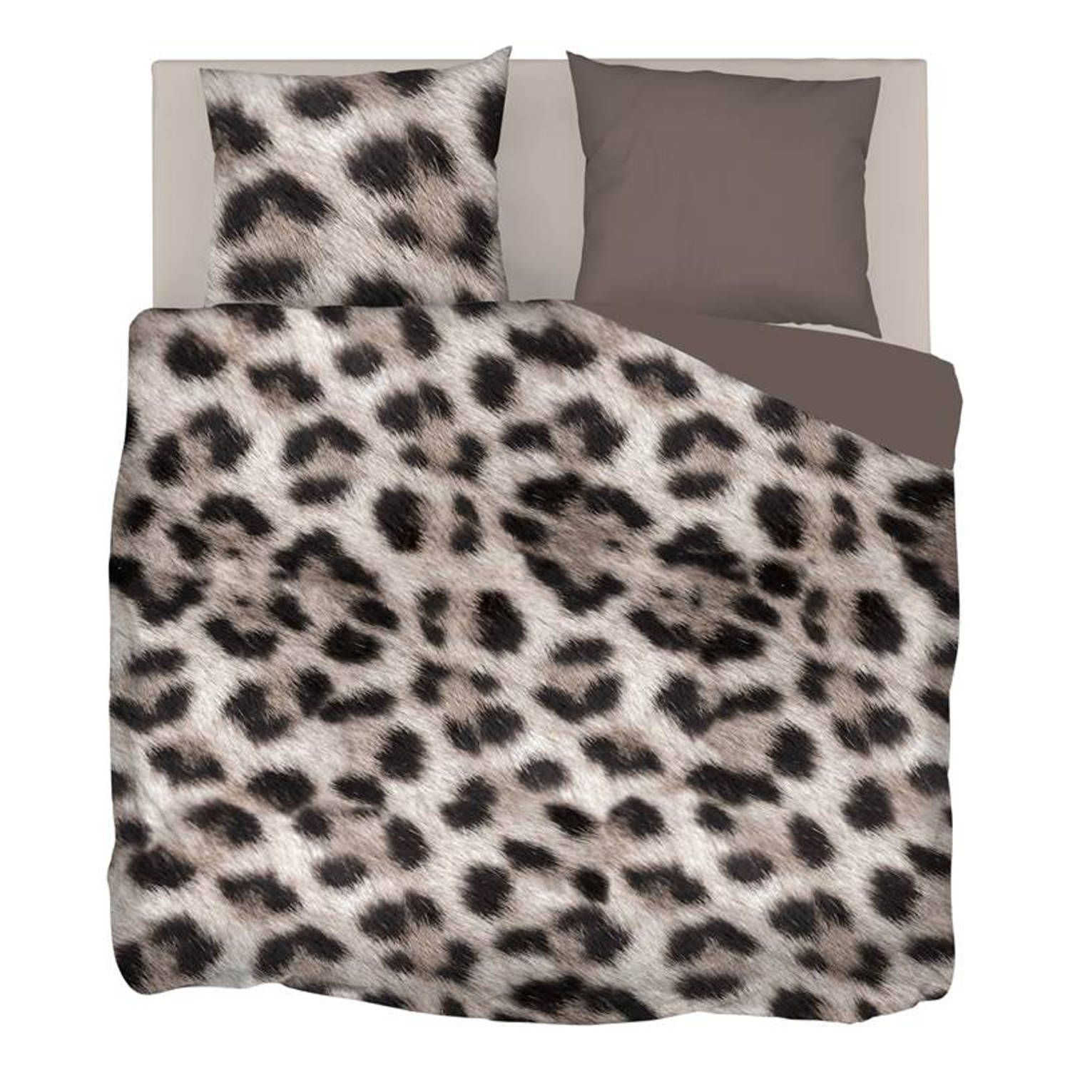 Snoozing jaguar flanel dekbedovertrek lits-jumeaux (240x200/220 cm + 2 slopen) - taupe