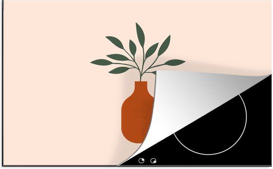 KitchenYeah® Inductie beschermer 77x51 cm - Vaas - Plant - Pastel. - Inductiebeschermer voor Inductie kookplaat