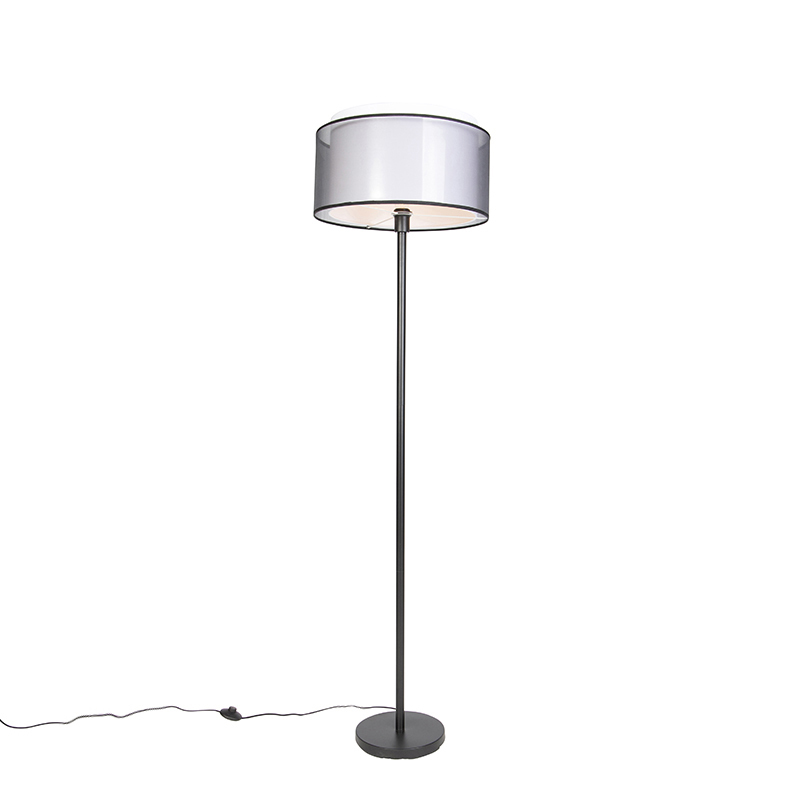 QAZQA Design vloerlamp zwart met zwart-wit kap 47 cm - Simplo