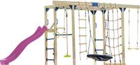 AXI Boris Klimtoestel Bruin met Schommels en Trapeze – Paarse Glijbaan – Monkey Bars en Klimnetten – Duikelstang – Diverse Ladders