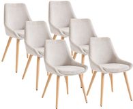 Vente-unique Set van 6 stoelen van stof en beuken - Beige - MASURIE