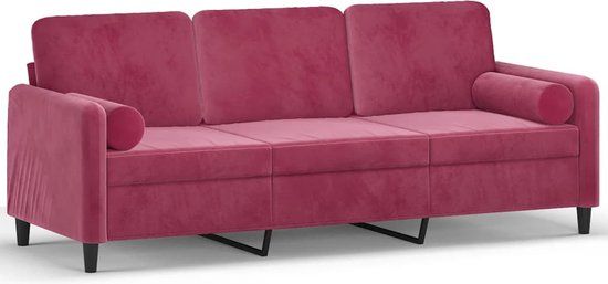 vidaXL Driezitsbank met sierkussens 180 cm stof wijnrood