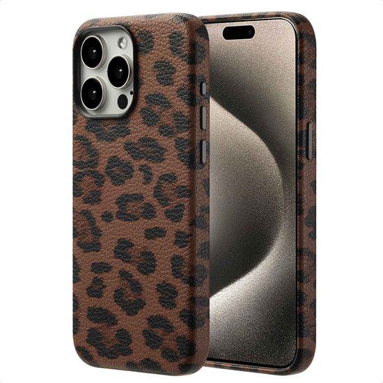 Selencia Sabi Backcover Panterprint met MagSafe voor de Apple iPhone 15 Pro Max - Mocha Brown