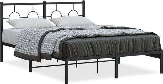 vidaXL Bedframe met hoofdbord metaal zwart 135x190 cm