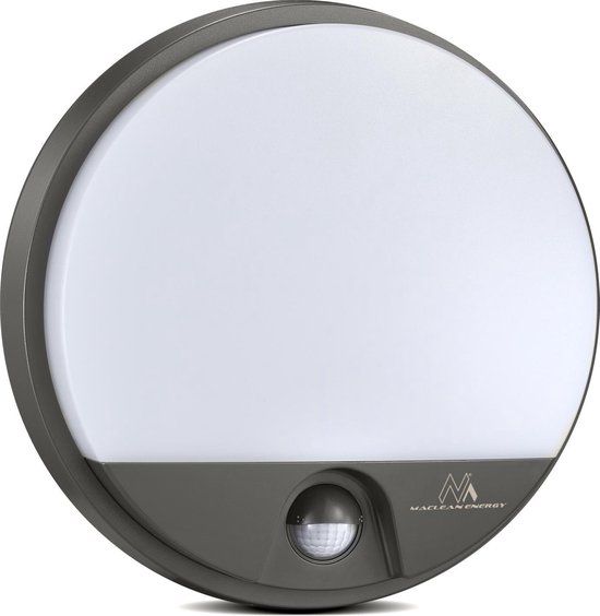 Maclean MCE291 LED Wandlamp met Infrarood Bewegingssensor - 1100lm, 15W, IP54, 4000K, Grijs