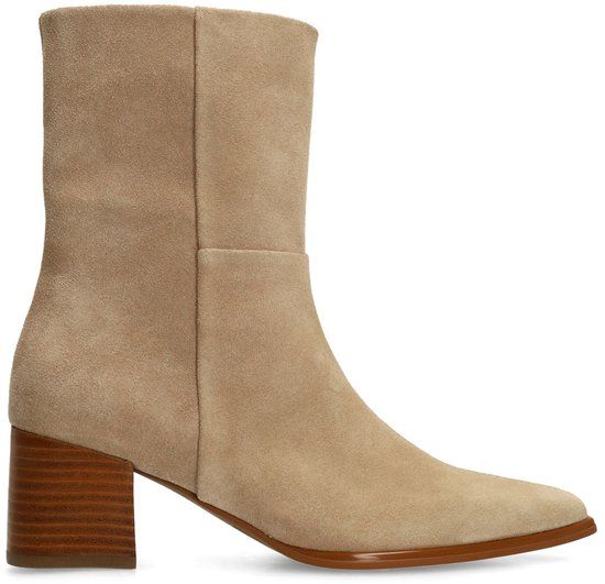 Manfield Dames Beige Suède Enkellaarsjes met Hak - Maat 36