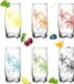 Merkloos Glazen met Bloemenpatroon - Vaatwasmachinebestendig - Set van 6 - Groen, Geel, Oranje, Rood, Turquoise, Zwart - Stevig Geperst Glas