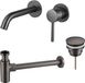 Fortifura Calvi Slim Set de robinetterie de lavabo - robinetterie de lavabo encastrée - bonde clic - siphon design - PVD - métal brossé (anthracite)