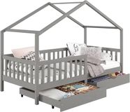 IDIMEX Huisbed ELEA, 90 x 200 cm, massief grenenhout, grijs