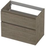 INK - Onderkast 2 Laden Greeploos Hout Decor met Houten Keerlijst A-symmetrisch - 800x450x650 Mm - Greige Eiken