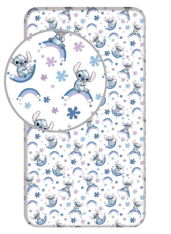 4KidsOnly Disney Lilo & Stitch Hoeslaken Rainbow - Eenpersoons - 90 x 200 cm - Katoen