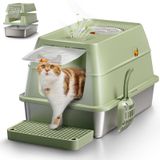 Merkloos Kattenbak Roestvrij Staal Gesloten XXL Groen