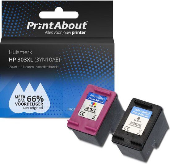 PrintAbout 303XL (3YN10AE) Zwart + Kleur Multipack | Compatibel met HP
