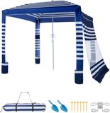 VEVOR Strandcabana, 240x240cm Strandluifel met Zijwanden, UPF 50+ Zonbescherming, Cabana met Zandzakken, In Hoogte Verstelbaar en Draagbaar Zonnescherm, Marineblauwe Strepen