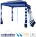 VEVOR Strandcabana, 240x240cm Strandluifel met Zijwanden, UPF 50+ Zonbescherming, Cabana met Zandzakken, In Hoogte Verstelbaar en Draagbaar Zonnescherm, Marineblauwe Strepen