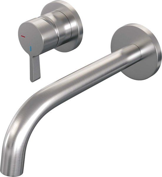Brauer Brushed Edition inbouw wastafelkraan met gebogen uitloop en rechte staaf nikkel
