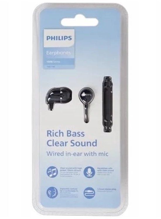 Philips TAE1146 In-Ear oordopjes met microfoon - 3.5mm Jack - Zwart