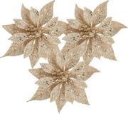 Cosy&Trendy Cosy and Trendy kerstboomversiering bloemen op clip -3x -champagne -18 cm glitters
