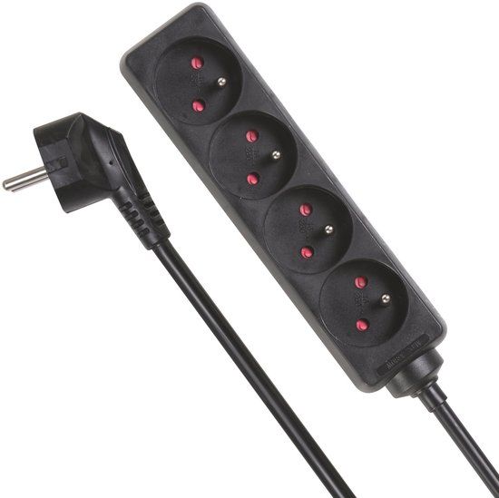 Perel Stekkerdoos - 4 stopcontacten - Zwart